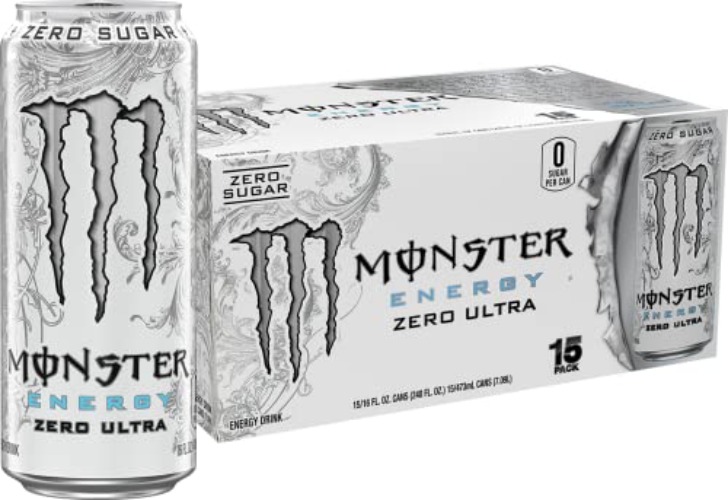 Monster Energy Zero Ultra, Sugar Free Energy Drink, 16 Fl oz (Pack of 15) - Zero Ultra - 15 Pack