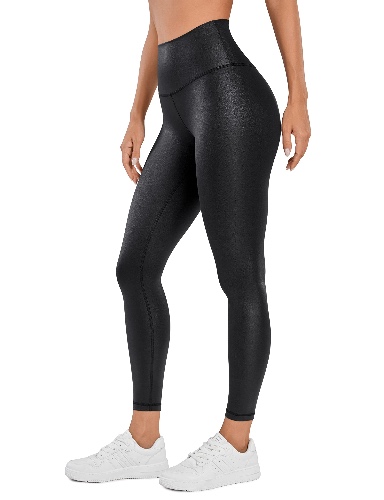 CRZ YOGA Butterluxe Matte Faux Leather Leggings for Women 25''/28'' - High Waisted Stretch Ankle Leather Pants Pleather Tight - 25 inches Small Black Classic