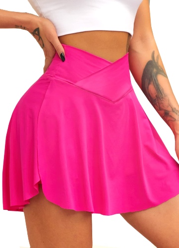 Navneet Women Pleated Tennis Skirt with Pockets Shorts Crossover High Waisted Athletic Golf Skorts Workout Sports Skirts - #1 Hot Pink（side Pockets） Small