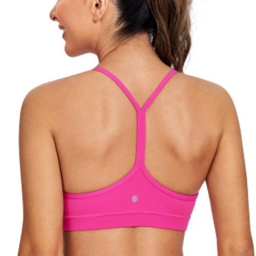 CRZ YOGA Womens Butterluxe Y Back Sports Bra - Padded Racerback Low Impact Spaghetti Thin Strap Backless Workout Yoga Bra - Small Hibiscus Purple