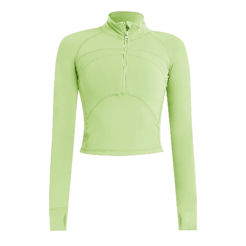 Women's Cropped Workout Jacket 1/2 Zip Pullover Running Athletic Outwear Slim Fit Long Sleeve Yoga Top - Light Chartreuse Small