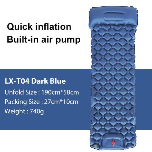 Inflatable Camping Mat with Pump and Headrest - Dark Blue
