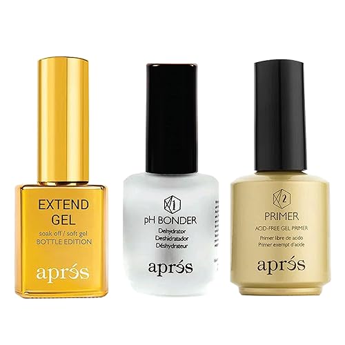 Aprés Gel-X Professional Nail Kit - Gold Bottle pH Bonder, Acid-Free Gel Primer, and Extend Gel Soak Off Soft Gel Formula (15 ml each)