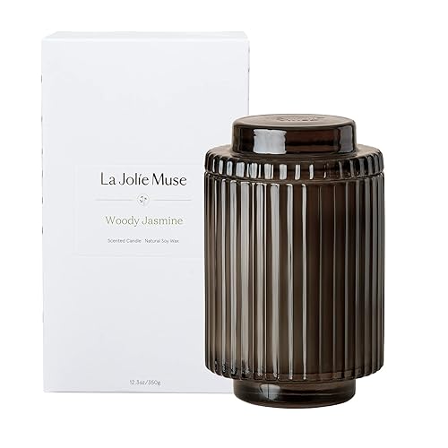 LA JOLIE MUSE Woody Jasmine Candles for Home Scented - Luxury Jar Candles with Aesthetic Glass, Candles Gifts for Women, 80 Hours Long Burning, 12.3oz - Woody Jasmine - Classic Size