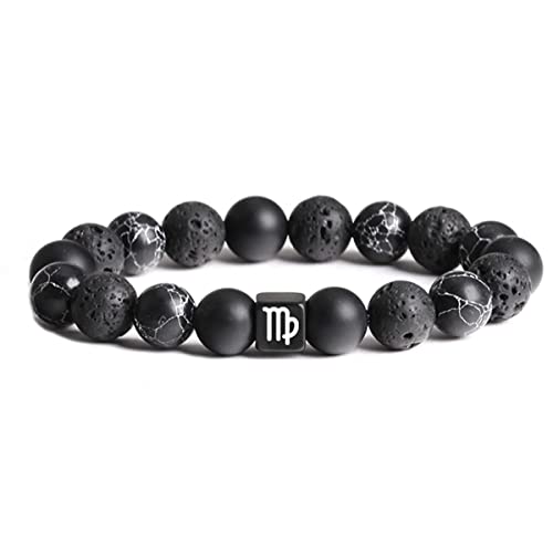 Jade cabbage Zodiac Mens Bracelet 10mm Natural Semi-Precious Gemstone Chakra Bead Bracelet Star Sign Constellation Friendship Prayer Blessing Bracelet for Mens Jewell Gift - Virgo