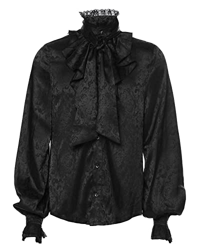 Uniji Men's Pirate Shirt Victorian Steampunk Gothic Vampire Costume Vintage Tops - Small - Black