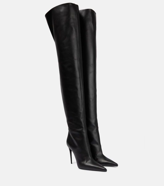 Over The Knee Leather Boots With Garter Belt in Black - Dolce Gabbana | Mytheresa