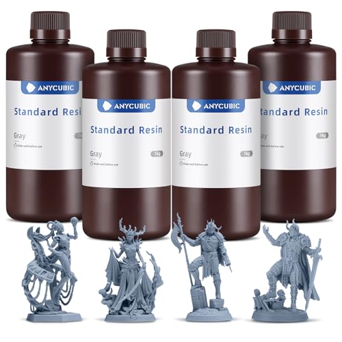 ANYCUBIC 3D Printer Resin Bundle, 405nm SLA UV-Curing Resin with High Precision and Quick Curing & Excellent Fluidity for LCD 3D Printing (4Packs*1kg Grey, 4kg in Total) - Grey - 4kg