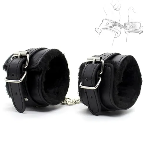 1 Set Fuzzy Sexy Handcuff Set for Bedroom - Upgrade Newly Black Fluffy Handcuffs for Ankles and Wrist Spice Up Your Love Life Bed Straps Bondaged Kit Adult Furry Hand Cuffs for Women Couples Hoodies