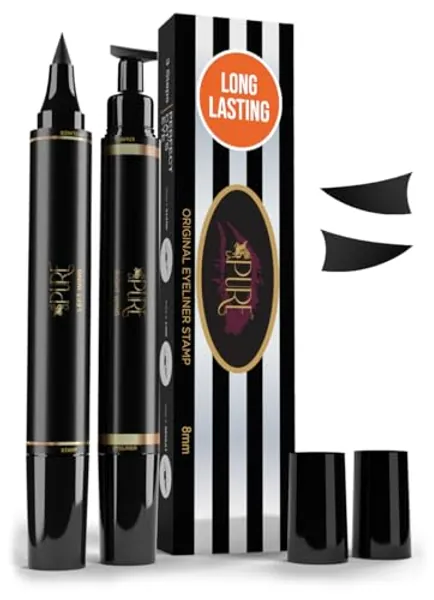 LA PURE Waterproof Liquid Eyeliner Stamp Winged Eyeliner Tool 2x Cat Eye Winged Eyeliner Stamp & Fine Tipped Pen Eyeliner Stencil Smudge Proof Black Eye Liner Tiktok Trend Items Wing Stamp - Black 8mm