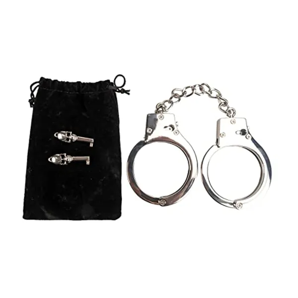 HISET Metal Handcuffs with Two Skull Keys-Prop Toy Handcuffs (Silver)