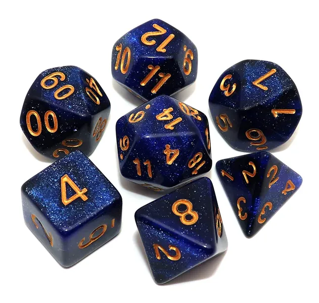CREEBUY DND Dice Set Dark Blue Mix Black Nebula Dice for Dungeon and Dragons D&D RPG Role Playing Games 7Pcs Polyhedral Dice with Dice Bag - Dark blue & black nebula