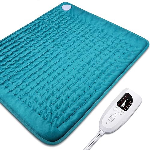 Electric Heating pad for Back/Shoulder/Neck/Knee/Leg Pain, Cramps and Arthritis Relief, 6 Fast Heating Settings, Auto-Off, Machine Washable, Moist Dry Heat Options, Extra Large 20"x24" - Blue Grey - 20"x24"