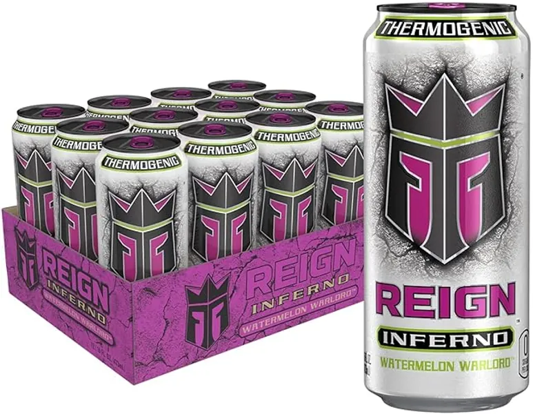 REIGN Inferno Watermelon Warlord, Thermogenic Fuel, Fitness and Performance Drink, 16 Fl Oz (Pack of 12)