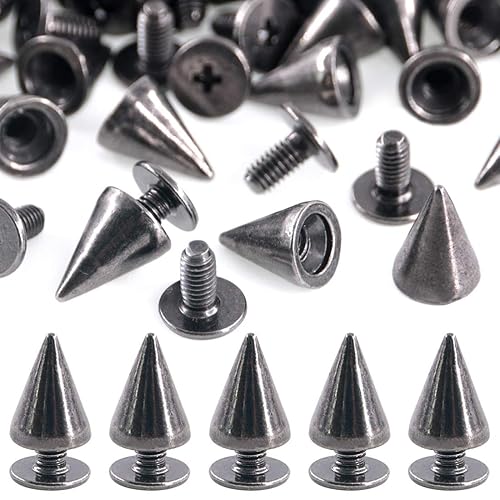 Swpeet 110 Pairs Gun-Black 7mm x 9.5mm Bullet Cone Spike and Stud Metal Screw Back for DIY Leather Craft Cool Rivets Punk Stud Coincal Layer - Gun-Black