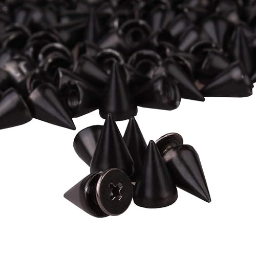 PMLAND 200 Sets/Pairs 9.5mm Black Cone Spikes Screwback Studs DIY Craft Cool Rivets Punk - Black