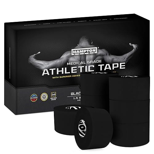 Hampton Adams | As Seen on Shark Tank | Original Sports Medical Athletic Tape (8-Pack) | 45ft Rolls | No Sticky Residue Easy Tear | for Athletes Trainers First Aid Injury Wrap | Ankles Wrist - black