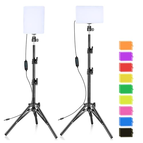 LED Videolicht 2 Pack, SEDGEWIN Dimmbare 7000K Fotolicht Streaming Licht USB Videoleuchte mit 9 Farbfiltern Stativ mit Kugelkopf für Fotografie/Videokonferenz Beleuchtung/Streaming Zubehör/YouTube - 2er-Pack