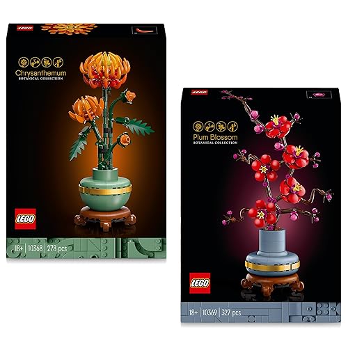 Lego Chrysantheme & Pflaumenblüte (10368, 10369), Lego Blumen Neuheiten Kombi – Zwei Lego Icons Blumen als Zimmer Deko, Lego Botanical Collection, Lego Rosenstrauß für Erwachsene