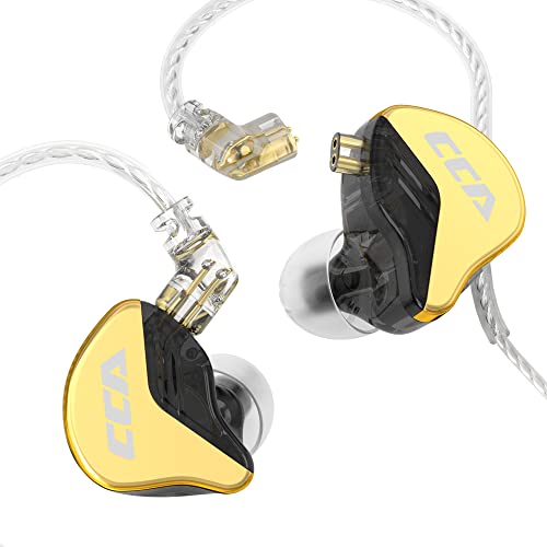 CCA CRA+ in Ear Monitor Earphone, Patented Ultra-Thin Diaphragm Dynamic Driver IEM, Clear Sound & Deep Bass, Wired Earbuds with Tangle-Free Removable Cord - no mic - Gold