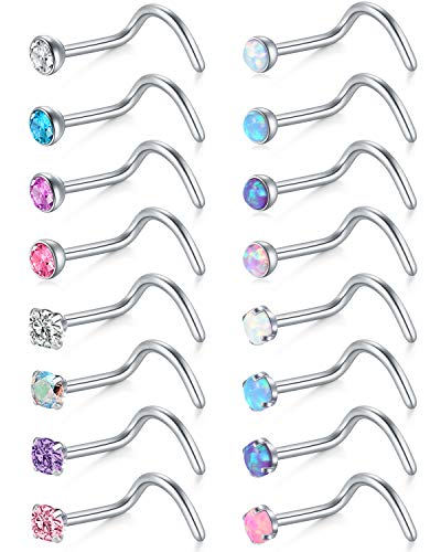 Briana Williams 20G Nose Screw Studs Surgical Steel Nose Rings Piercing 1.5mm 2mm 2.5mm CZ Inlaid Opal Nostril Nose Piercing Jewelry - B -2mm colorful CZ & Opal