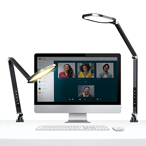 2 Packs LitONES Desk Light - Desktop Light with Clamp for Video Conference Lighting，Computer Webcam Lighting for Zoom Meeting Video Calls Task Drafting, Swing Arm Desk Lamps for Home Office - Black - 2 Packs