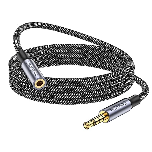 MOSWAG 10FT/3Meter Long 3.5mm Extension TRRS 4-Pole Headphone Cable Male to Female Audio Cable Nylon Braided Compatible for Home/Car Stereos Smartphones Headphones Tablets Media Players and More - 10FT/3M - Black