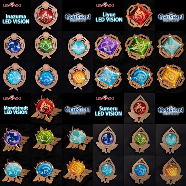 Uwowo Game Genshin Impact Visions Mondstadt/Liyue/Inazuma/Sumeru Eye of God Led Cosplay Props