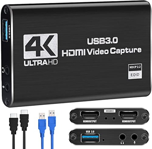 HDMI Capture Card 4K 60FPS Audio Video Capture Card with Loop-Out USB 3.0 Capture Card 1080P Video Converter for Game and Live Streaming Video Recording Screen Recording Additional Configuration 1Pcs USB 3.0 Cable 1Pcs HDMI Cable