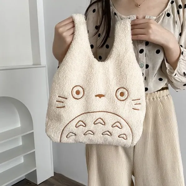 16.16US $ |Cartoon Totoro Embroidery Lamb Fabric Handbag For Women Girls Japan Ins Shoulder Bag Tote Bag Soft Fur Shopper Bag - Top-handle Bags - AliExpress