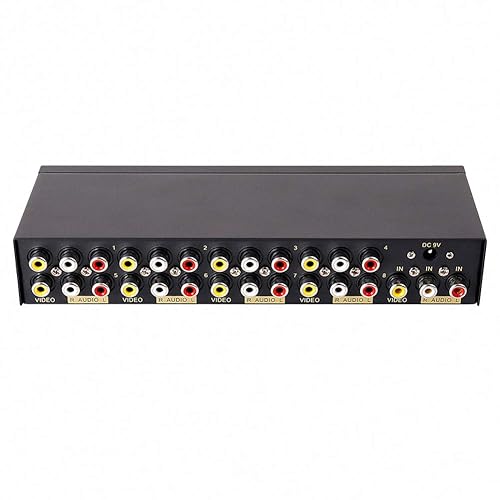 DTECH Powered 8 Way 3 RCA Splitter Box 1 in 8 Out Composite Video Audio Distribution Duplicator with Power Adapter Compatible with TV Projector Receiver Gaming Console Video Capture Card