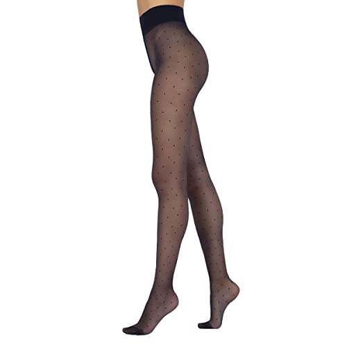 Sarah Borghi Clohe Collant Donna a Pois 20 Den con Cinturino Ultra Comfort – Made in Italy - L - Blu