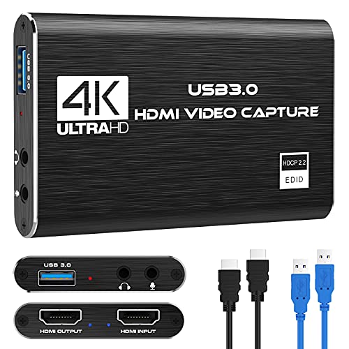 Rybozen 4K Audio Video Capture Card, USB 3.0 HDMI Video Capture Device, Full HD 1080P for Game Recording, Live Streaming Broadcasting - Black