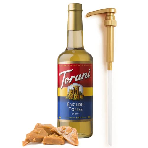 Coffee Syrup 25.4 Ounces Variety Coffee Flavoring Syrup - Caramel, Vanilla, White Chocolate, Hazelnut, French Vanilla Syrups with Fresh Finest Coffee Syrup Dispenser… (English Toffee) - English Toffee