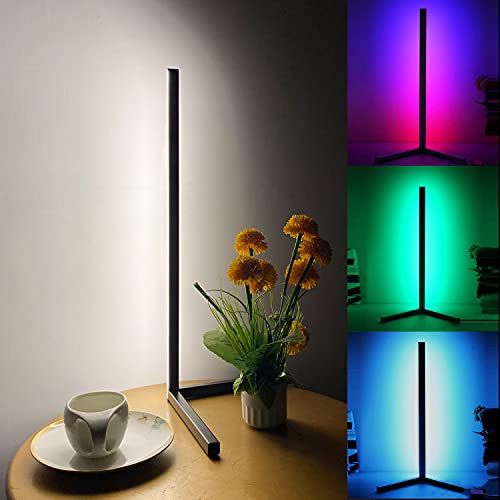 TACAHE Compact Corner Lamp - RGB Color and 3 Level White Light - Dimmable LED Table Lamp with Inline Cord Switch - Decorative Mood Light for Gaming Desk, Bedside Table 5W - Black