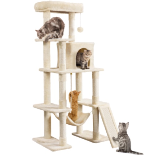 Yaheetech Cat Tree Cat Tower, 63 Inches Multi-Level Cat Tree for Indoor Cats, Tall Cat Tree with Sisal-Covered Scratching Posts & Condo, Cat Furniture Activity Center for Cats Kitten - Beige