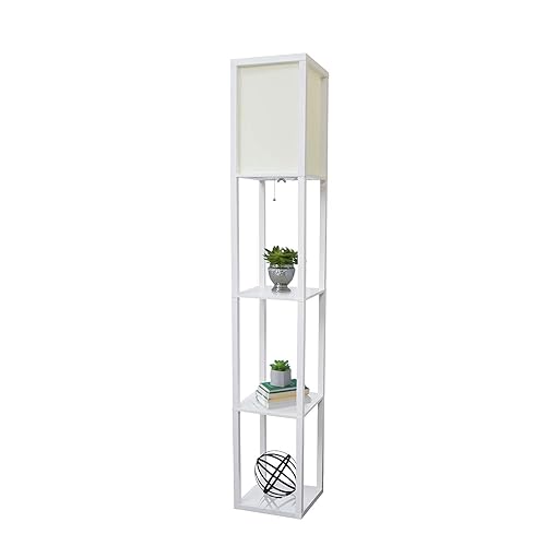 Simple Designs LF1014-WHT Etagere Organizer Storage Shelf Linen Shade Floor Lamp, White - 1 - White - No Bulb
