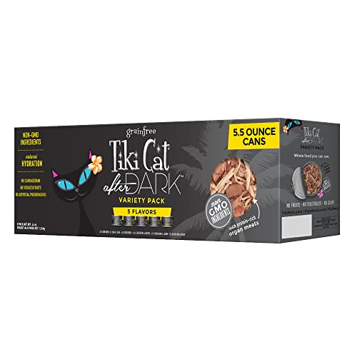 Tiki Cat After Dark, Variety Pack, High-Protein and 100% Non-GMO Ingredients, Wet Cat Food for Adult Cats, 5.5 oz. Cans (Pack of 8) - Variety Pack - 5.5 Ounce (Pack of 8)