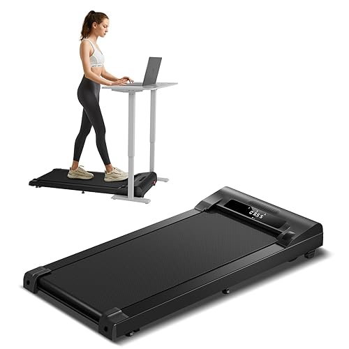 CURSOR FITNESS Under Desk Treadmill with Full-Screen Display, Walking Pad for Home Small, 2.5 HP Quiet Brushless, 265 LBS Capacity - Jet Black