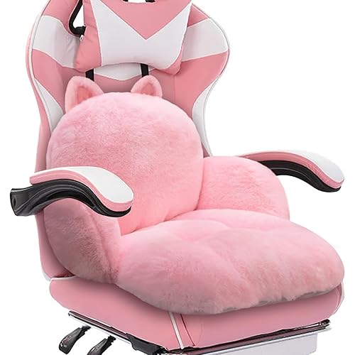 QIUODO Cute Chair Cushion, Gaming Chair Cushion with Backrest Non-Slip, Comfy Seat Cushion for Office Desk, Kawaii Chair Cushions for Gamer, Soft Chair Cushion for Room Bedroom Decor（Pink Kitty） - Pink Kitty