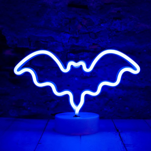 LED Neon Bat Lights, Bat Shape Neon Signs Night Lights Battery Operated Desk Table Lamp for Bedroom, Bar, Wall, Halloween Decor-Bat with Holder Base(Blue) - Blue