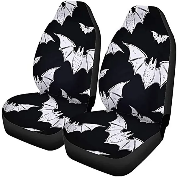 Semtomn Set of 2 Car Seat Covers Colorful Abstract Pattern Bats Symbols Black Universal Auto Front Seats Protector Fits for Car,SUV Sedan,Truck