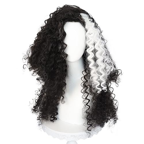 ANOGOL Wig Cap+Black Curly Wig Afro Costume Wig Halloween Shoulder Length Cosplay Wig for Women