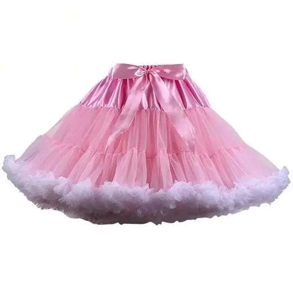 Luxurious Pink Tutu Skirt with Silk Ribbon and Ruffles - M