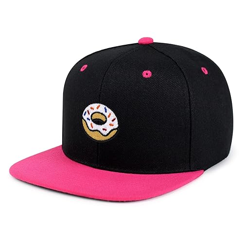 JPAK Donut Hip-Hop Snapback Hat Embroidered Baseball Cap Doughtnut Snack - One Size - 21. Black/Pink