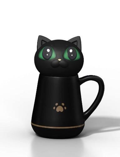 Coffee Mug with Cute Soft Silicone Cat Lid Kneadable and Squeezable Creative Gifts Suitable for Office and Home Decompression Mug/Cup 350ML/12 OZ Black