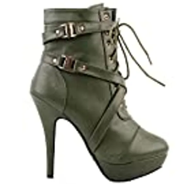 SHOW STORY Punk Buckle Strap High Heel Stiletto Platform Ankle Bootie,LF30470