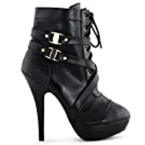 SHOW STORY Punk Buckle Strap High Heel Stiletto Platform Ankle Bootie,LF30470