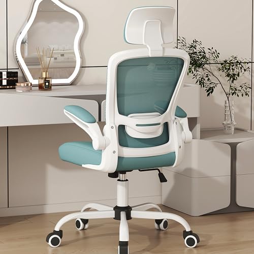Mimoglad Office Chair, High Back Ergonomic Desk Chair with Adjustable Lumbar Support and Headrest, Swivel Task Chair with flip-up Armrests for Guitar Playing, 5 Years Warranty - Tiffany Blue - Modern