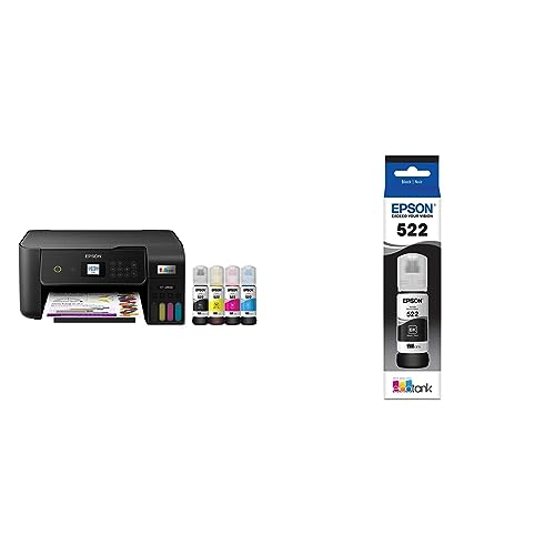 Epson EcoTank ET-2800 Wireless Color All-in-One Cartridge-Free Supertank Printer, Black, Medium & T522 EcoTank Ink Ultra-high Capacity Bottle Black (T522120-S) - Black - ET-2800-B - Printer + Bottle Black